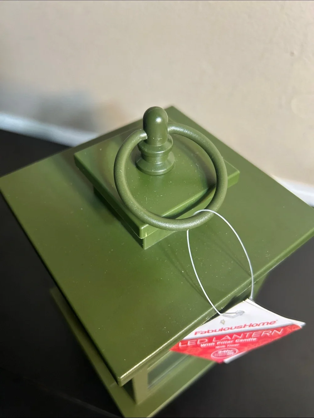FabulousHome Sage Green LED Lantern with Flickering Candle